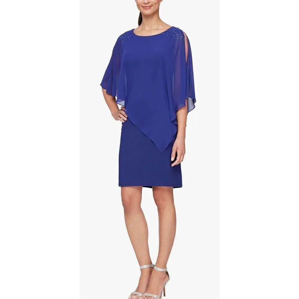S.L. Fashions Women's Short Chiffon Beaded Capelet Dress